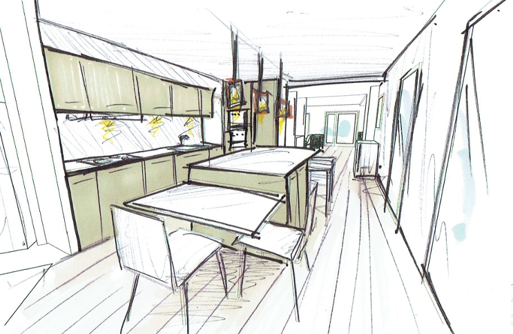 Croquis cuisine, Châtelguyon (63), par Cot A Cot Architecture d'intérieur.