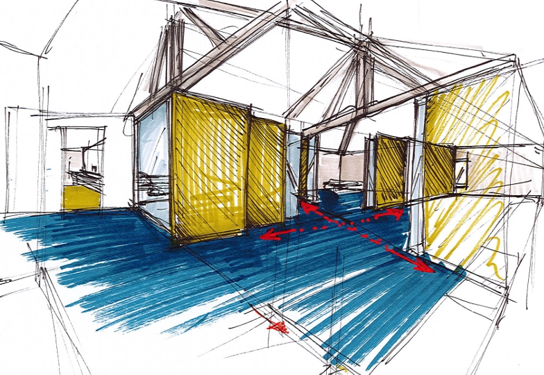 Croquis esquisse , combles, Ennezat (63), par Cot A Cot Architecture d'intérieur.